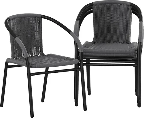 Miniatura 24 de Flash Furniture Lila Paquete de 2 Sillas Apilables de Ratán Beige para Restaurante Interior-Exterior