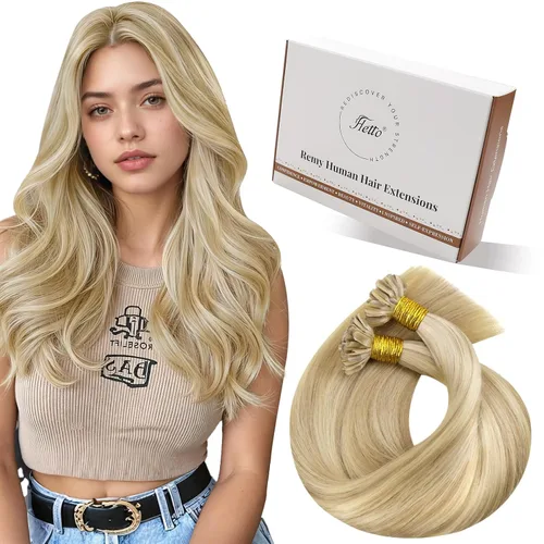 Miniatura 69 de Hetto Extensiones de cabello humano con nano cuentas, balayage, extensiones de cabello humano, color negro degradado a plateado, extensiones