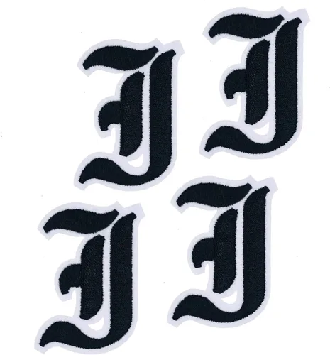 Miniatura 17 de Parches de letras góticas blancas en inglés antiguo termoadhesivas A-Z de 2" bordadas, transferencia térmica/cosidas, alfabeto vintage en fieltro