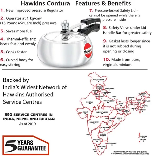 Miniatura 3 de Hawkins Contura 2L Olla a presión con tapa interior de aluminio (plateado)