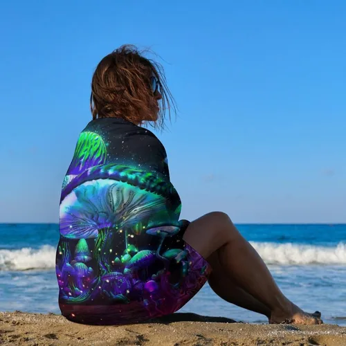 Miniatura 4 de Toalla de playa de hongos gigantes, temática de fantasía de plantas de bosque natural espacial para campamento/baño/toalla de baño para adultos