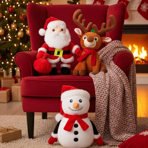 Miniatura 7 de Poen Juego de 3 Animales de Peluche Navideños de 11 Pulgadas, Papá Noel, Muñeco de Nieve, Reno, Almohadas de Felpa, Juguetes de Muñecos de Peluche