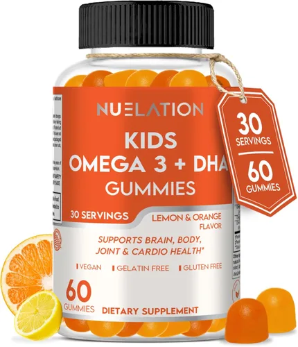 Omega 3 para niños, apoyo para el cerebro, los ojos, el corazón y el sistema inmunológico con DHA, gomitas Omega 3 para niños, veganas, a base de
