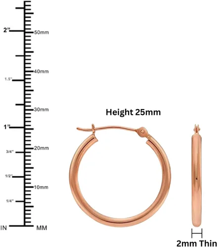 Miniatura 3 de Aretes de aro redondos pulidos clásicos de oro rosa de 14 quilates, tubo de 0.079 in
