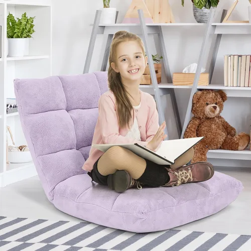 Miniatura 9 de Silla de suelo con soporte para el respaldo, silla reclinable plegable ajustable de 14 posiciones, silla de meditación con marco de acero, silla