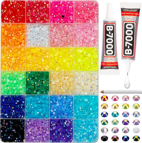 Juego de 8000 diamantes de imitación de resina con parte trasera plana Jelly AB de 0.157 pulgadas y 24 colores para deslumbrar, no plateados, con