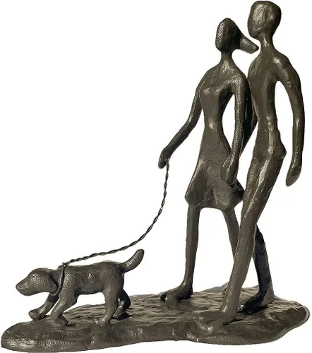 Escultura de hierro fundido para pareja y perro, decoración romántica de arte de metal, estatua de amor familiar, regalos para amantes de los perros
