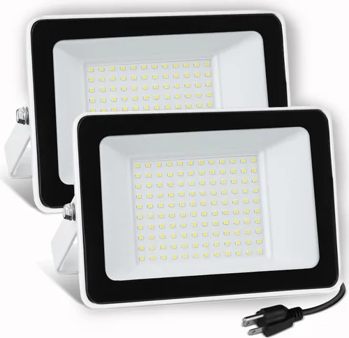 UFOND Luces de inundación LED de 10000 lúmenes, reflectores impermeables de 100 W, ángulo de iluminación ajustable, luz portátil con enchufe para