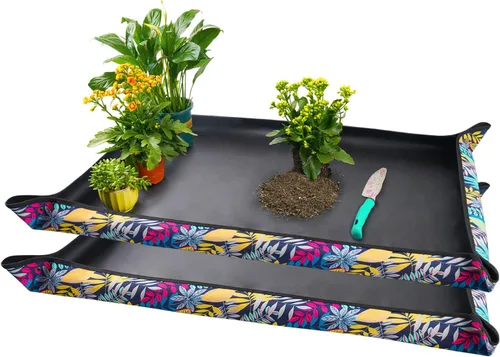 Miniatura 17 de Alfombrilla grande de 39.5" X 31.5" para trasplantar plantas de interior y control de tierra, bandeja portátil para macetas, regalos de plantas