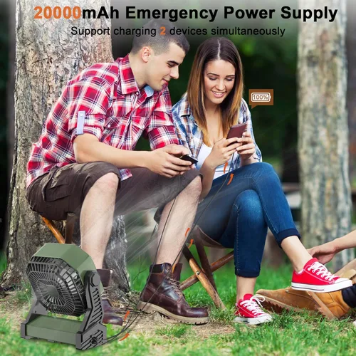 Miniatura 5 de KITWLEMEN - Ventilador de campamento alimentado por batería de 20 000 mAh, refrigeración máxima de 58 horas, 4 velocidades, luz brillante y gancho