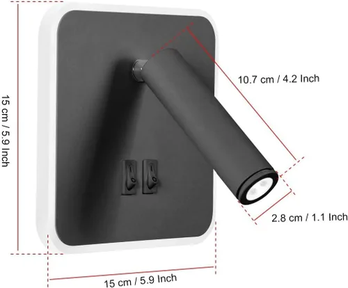 Miniatura 9 de Kawell Apliques de pared LED modernos 2 en 1 de 8 W con interruptor, foco de pared de lectura ajustable de 3 W, cableado interior para dormitorio