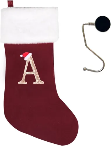 Miniatura 17 de Medias de Navidad de 20 pulgadas con monograma, letras, medias súper suaves grandes de Navidad, medias de monograma rojo para Navidad, regalo