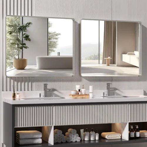 Miniatura 7 de Hasipu - Juego de 2 espejos de baño para pared, espejos de baño con marco de metal negro de 30 x 24 pulgadas para sobre lavabo, espejos