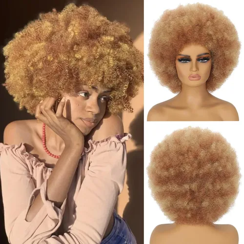 Miniatura 17 de Pelucas Afro para Mujeres Negras Pelucas Afro Rizadas de los 70s Suaves de Aspecto Natural Esponjosas y Saltarinas Pelucas Afro Negras Cabello