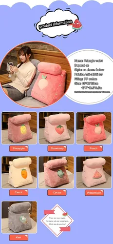 Miniatura 3 de Almohada triangular de cuña para lectura y televisión, patrón de frutas con almohada ajustable para el cuello, almohada de cuña, extraíble y Cactus