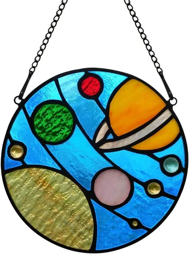 BOXCASA Decoración del sistema solar, atrapasoles con vitrales, universo galaxia, planetas, vitrales, decoración de fiesta, regalos de astronomía,