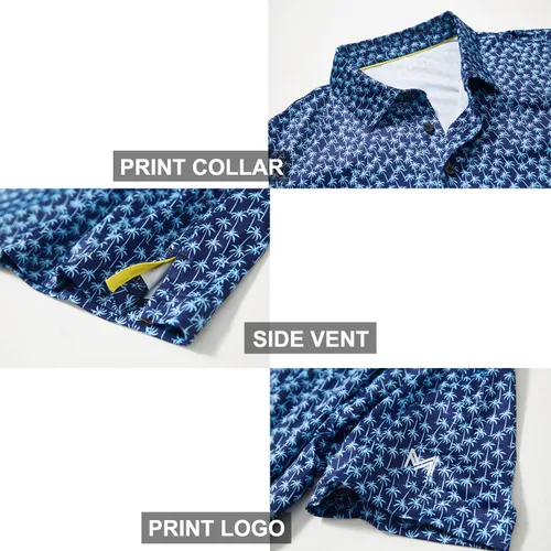 Miniatura 4 de Camisas de golf para hombre, Dry Fit, manga corta, estampado, de rendimiento, absorbe la humedad