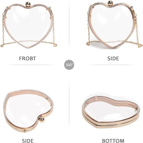 Miniatura 4 de LAKSMI Bolsos de mano de noche de acrílico transparente para mujer, con forma de corazón, lindo bolso con correa de cadena