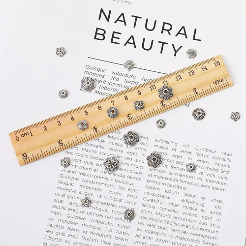 Miniatura 17 de FEBSNOW Alrededor de 160 cuentas espaciadoras, estilo Bali, mezcla de plata tibetana y oro antiguo para pulseras, collares, aretes, suministros