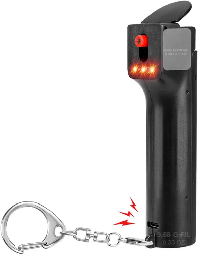 Alarma personal de autodefensa 3 en 1 para mujeres, gel de pimienta y sirena de 130 dB y luces estroboscópicas, tapa de seguridad abatible, cargador