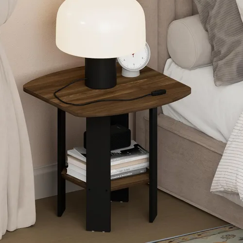 Miniatura 8 de Furinno TIDUR - Mesita de noche cuadrada de esquina redonda con compartimento de almacenamiento, mesa de noche, mesa auxiliar, mesa auxiliar