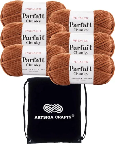 Miniatura 46 de Premier Yarns Parfait Chunky Mushroom 1150-41 (6 madejas - mismo lote de tinte) Peso S Bulky #6 Hilo de poliéster para ganchillo y punto con bolsa