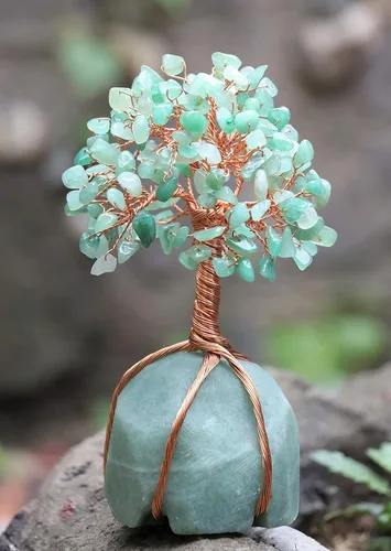 Miniatura 8 de Árbol de cristal de aventurina verde con base de piedra de aventurina verde, decoración de árbol de la vida para dormitorio, regalos de cumpleaños
