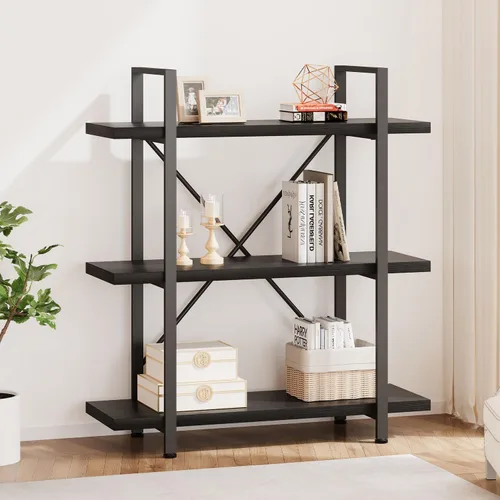 Miniatura 23 de HSH Estantería negra de 5 niveles de alto, estante de almacenamiento de madera y metal, estantería industrial moderna Etagere de 5 estantes, estante