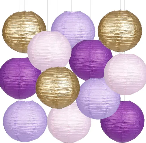 Miniatura 8 de Faroles de papel decorativos, faroles chinos redondos colgantes rosados con luces para compromiso, despedida de soltera, fiesta de cumpleaños, 12