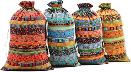 Miniatura 8 de SumDirect Bolsa de arpillera de lino estilo étnico egipcio, 20 bolsas de regalo de 4 x 6 pulgadas con cordón, bolsas de algodón reutilizables