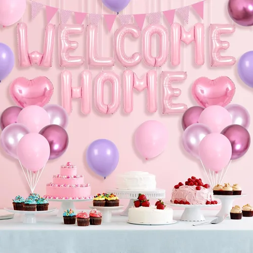 Miniatura 5 de Decoraciones Welcome Home Negro Azul Plateado, Pancarta de Globos de Papel de Aluminio Negro Welcome Home con Globos de Corazón Azul Marino Banderín