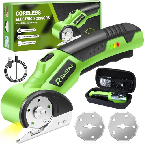 Tijeras eléctricas inalámbricas con caja de corte 2 cuchillas rotativas – Cortador de cartón recargable de 4V, caja de almacenamiento y tijera para