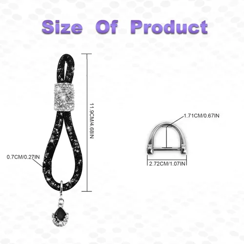 Miniatura 2 de Llavero de cristal para mujer, accesorios de llavero con diamantes de imitación, decoración universal de moda para llavero de automóvil (negro)