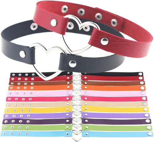 Miniatura 7 de FM FM42 Multicolor PU Simulated Leather Heart Ring Collar Choker Necklace 17.72" Length