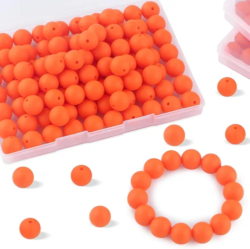 Miniatura 15 de Sunrony 70 cuentas de silicona para hacer collares, cuentas redondas de silicona a granel de 0.59 pulgadas para bolígrafos (rosa caramelo)