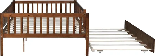 Miniatura 5 de Harper & Bright Designs Cama diván Full con cama nido, marco de cama nido de madera Full con barandas de seguridad, cama Full Montessori para Nuez