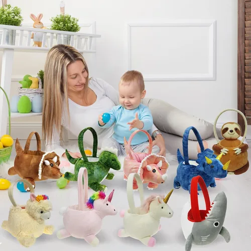 Miniatura 5 de Cesta de felpa de alpaca 3D, cesta de caza de huevos de Pascua, lindas cestas de felpa de animales para decoraciones de Pascua, suministros
