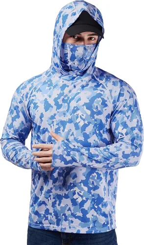 Miniatura 16 de Rodeel - Camisa de pesca para hombre con manga larga, UPF 50+, rendimiento de alto rendimiento para senderismo, con máscara, protección UV