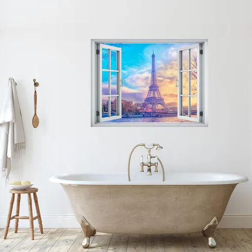 Miniatura 4 de wall26 Adhesivo mural removible para pared, vista de ventana, puesta de sol pastel, París, Francia, Torre Eiffel, naturaleza, desierto, fotografía