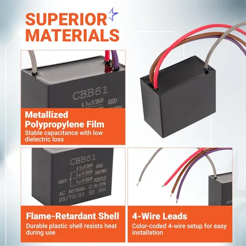 Miniatura 6 de BlueStars - Condensador de ventilador de techo mejorado CBB61 de 4.5uf+5uf+6uf de 4 cables y 250 V CA de BlueStars - Paquete de 1 - Reemplazo