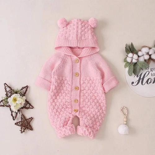 Miniatura 2 de Suéter de punto unisex con capucha y orejas de oso en 3D, de manga larga, ropa de dormir para el invierno