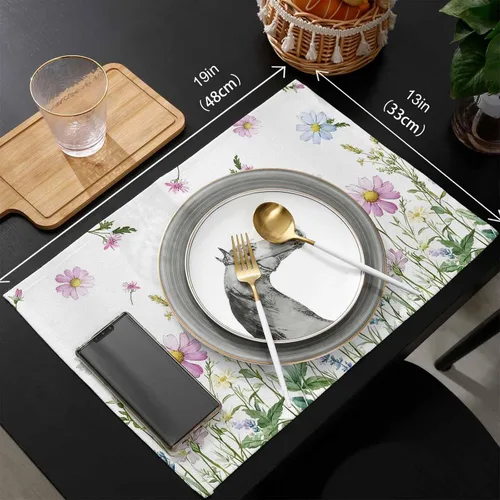 Miniatura 9 de Juego de 6 manteles individuales florales con flores de primavera, antideslizantes, lavables, coloridos manteles individuales de primavera para mesa