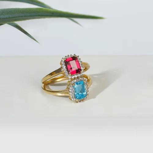 Miniatura 6 de YoTreasure Anillo de compromiso de oro amarillo sólido de 10 quilates con topacio azul Londres de 1.34
