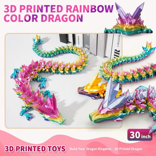 Miniatura 8 de meturebear Dragón Grande Impreso en 3D, Juguetes de Dragón 3D de 30 Pulgadas, Juguetes de Animales de Cristal Fidget Más Grandes, Animales Arcoír