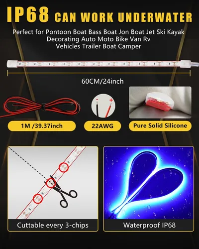 Miniatura 6 de Tira de Luz LED Azul Marino para Barco, Iluminación de Cortesía para Pesca Nocturna en Cubierta y Cabina para Pontón Jon Boat, Kayak, Motor, Bass 4