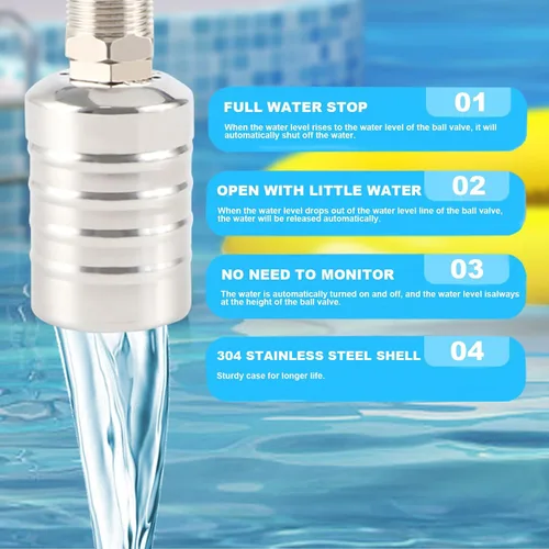 Miniatura 6 de Válvula de flotador de agua, válvula de flotador portátil de acero inoxidable 304 totalmente automática, control de nivel de agua, fácil de 3/4