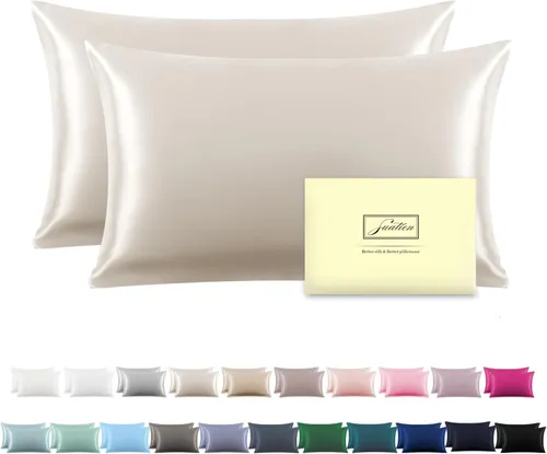 Miniatura 30 de Funda de almohada de seda para cabello y piel, suave, transpirable y sedosa 100% seda Queen, juego de 2, fundas de almohada de seda de morera