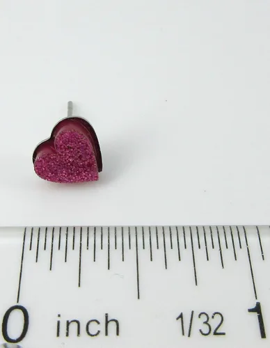 Miniatura 48 de Pendientes de botón de corazón acrílico con purpurina de acero inoxidable de 0.315 in