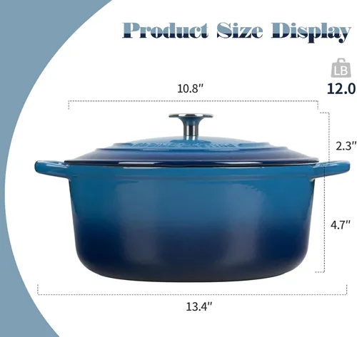 Miniatura 3 de EDGING CASTING Olla holandesa de hierro fundido esmaltado con tapa para cocinar, hornear pan, horno de pan, 5.5 cuartos, azul lago