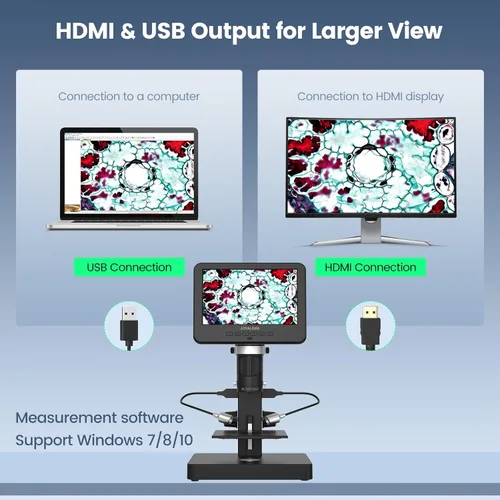 Miniatura 3 de JL246PS Microscopio digital HDMI de 3 lentes de 7 pulgadas 4000X, microscopio biológico para adultos y niños con diapositivas preparadas, video UHD